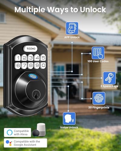 TEEHO TE012W-H WiFi Fingerprint Door Locks for Front Door, Matte Black