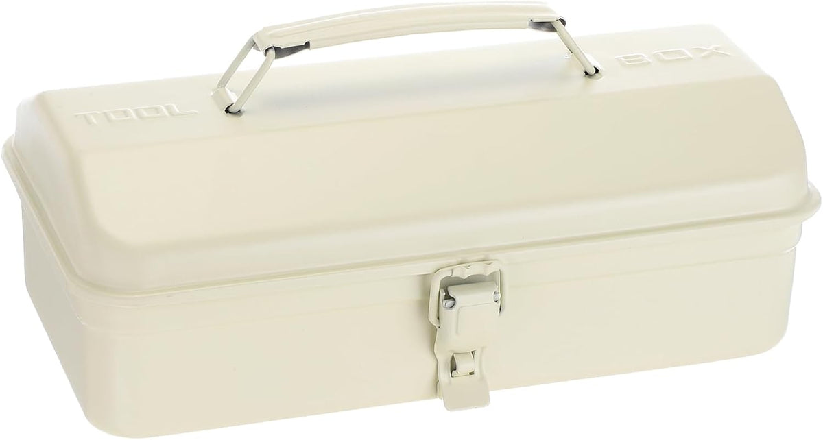 HARFINGTON Tool Box 11.4" Portable Steel Tool Box Hip Roof Style with Metal Latch Closure Tool Chest for Household Workshop Car, White