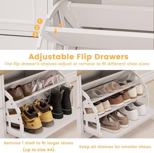 FATORRI Shoe Storage Bench, Entryway Bench with Flip Drawer, Wooden Entry Way Shoe Cabinet for Living Room Hallway (Rustic Oak+White Oak)