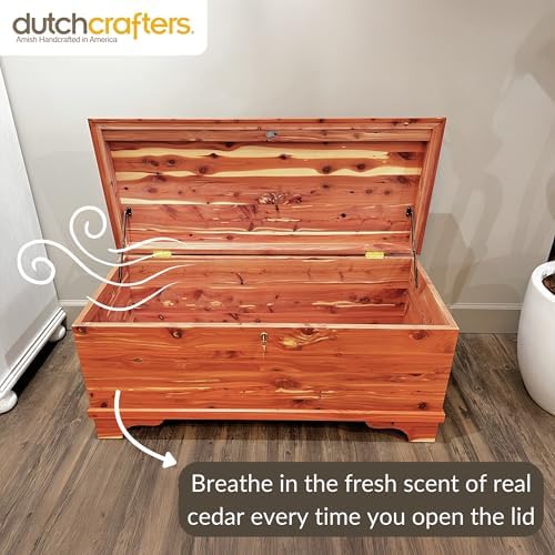DutchCrafters Cedar Wood Blanket Storage for Living Room, Fully Lined Hope Chest, Bedroom Bench, Lockable Storage Box, Locking Chest with Handles and Waterfall Edge - Amish Made in USA (41" Medium)
