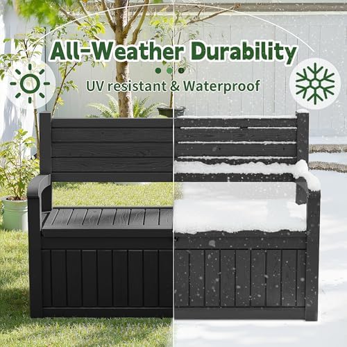 80 Gallon Outdoor Storage Bench,Waterproof Resin Deck Box with Seat