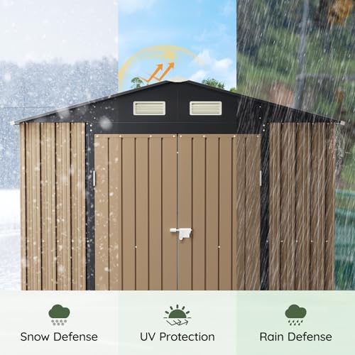10 x 8 FT Storage Shed with Floor Frame for Backyard, Brown