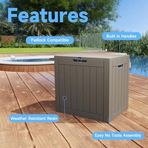 Resin Deck Box Outdoor Storage Box Waterproof for Patio Furniture,Outdoor Cushions,Garden Tools and Pool Supplies (Grey, 35 Gallon)