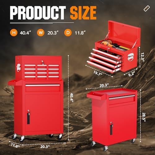 Crownland 5-Drawer Rolling Tool Chest with Wheels, Red