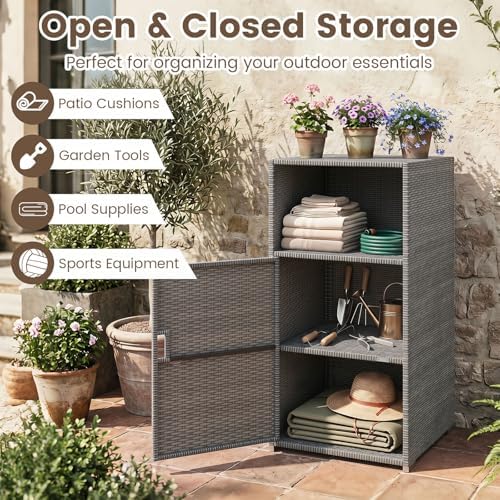 Tangkula Rattan Outdoor Storage Cabinet with 3 Storage Shelves