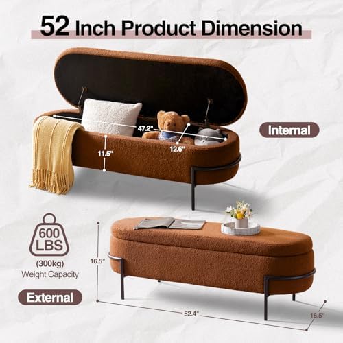 FiveWillowise 52 Inch Sherpa Storage Ottoman Bench,End of Bed Bench