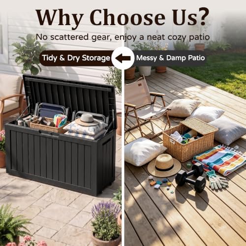 Outdoor Storage Box,100 Gallon Lockable Deck Box with Wheels,Black