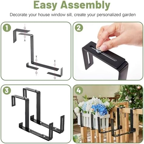 Cozcty 4 Pack Window Box Brackets, No Drill Adjustable Planter Box Brackets