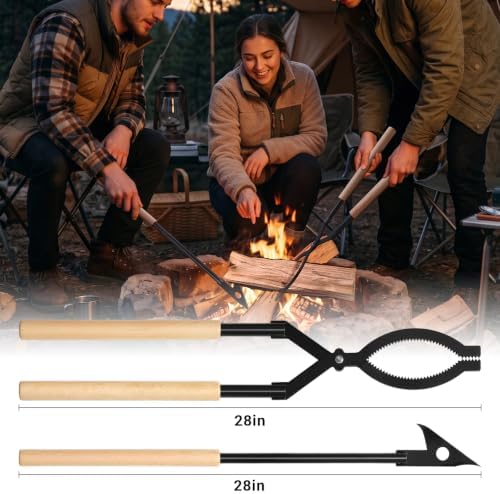 28 Inch Fireplace Tongs and Fire Poker Set with Storage Bag
