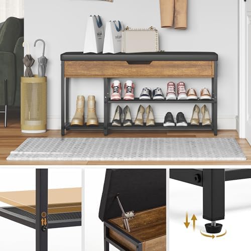 Mondeer 37.8'' Shoe Rack Bench with Upholstered Cushion
