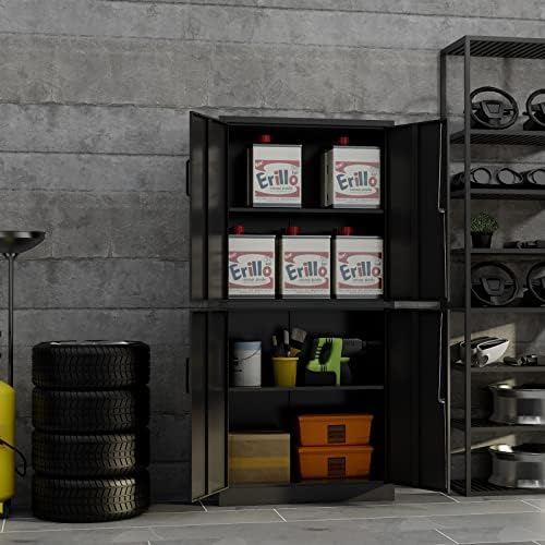 PEUKC Metal Storage Cabinet with Adjustable Shelves & Locking Doors, Tool Cabinets for Garage, Office, Home, School, Gym Storage (Black, 31.5" W x 15.7" D x 71" H - C)