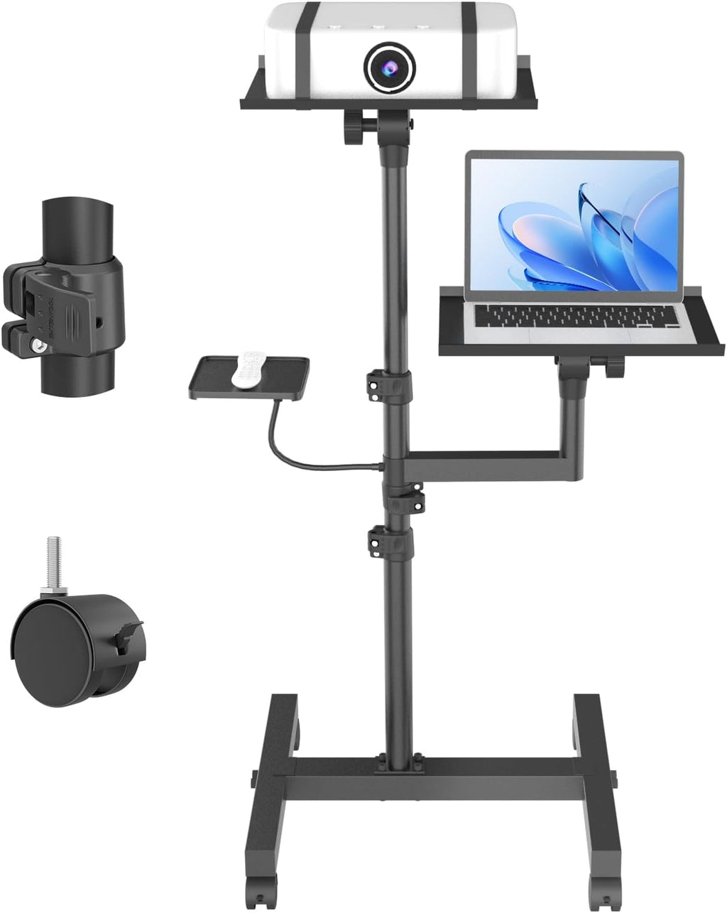 GSOW 2 Shelves Mobile Projector Stand, Rolling Laptop Stand Adjustable Height