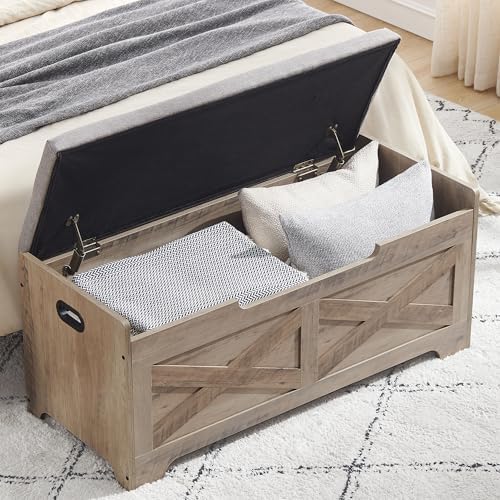 GarveeHome 39.4 in Storage Chest, Wooden Storage Bench with Safety Hinges, Easy Assembly, Large Shoe Bench for Entryway, Living Room, Bedroom