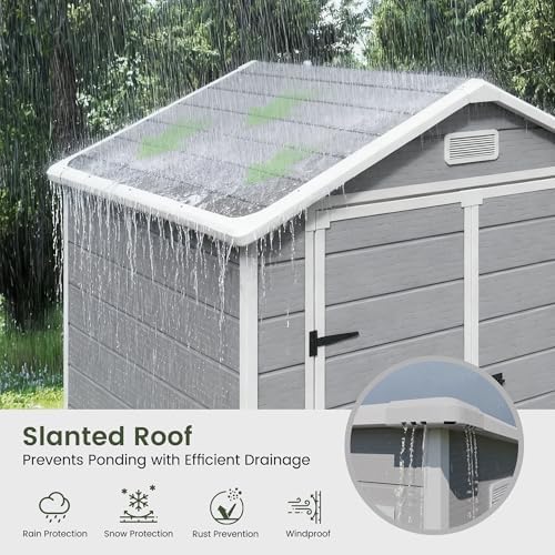 Amopatio Outdoor Storage Shed with Floor, 5x3 FT Lockable Plastic Tool Shed with Ventilation, Waterproof Resin Garden Sheds for Backyard, Patio, Lawn and Bike Grey