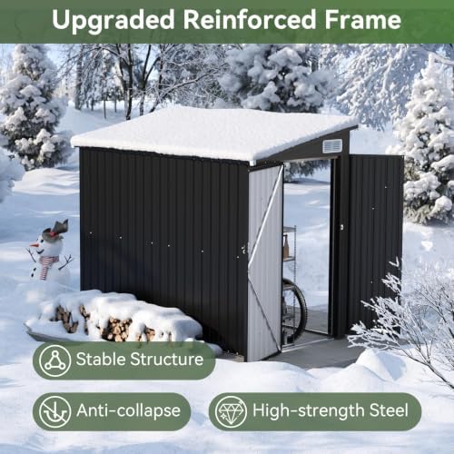 7.5'x4' Outdoor Shed with 3-Lockable Door Black