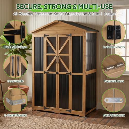 Outdoor Storage Cabinet Wooden Garden Shed with Shelves Lockable Doors