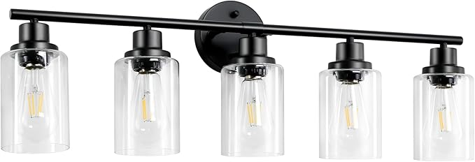 Guliaofo 5-Light Black Bathroom Vanity Lights, E26 Modern Bathroom Light