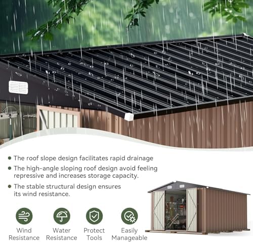 Aoxun 12 x 10FT Outdoor Storage Shed with Double Hinged Large Door, Brown
