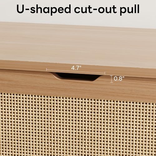 LIKIMIO 47.2" Rattan Storage Ottoman Bench Chest, Rustic Wood