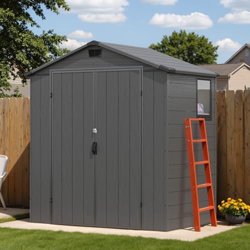 Devoko 6 x 4 FT Resin Shed with Floor, Outdoor Plastic Storage Sheds