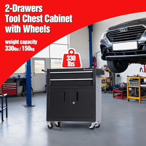 Tool Chest Heavy Duty Cart Steel Rolling Tool Box with Lockable Doors (TZ12 Black)