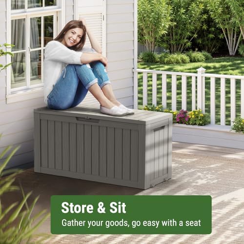 Mars Villa 72 Gallon Deck Box, Outdoor Storage Box, Outside Bin, Grey