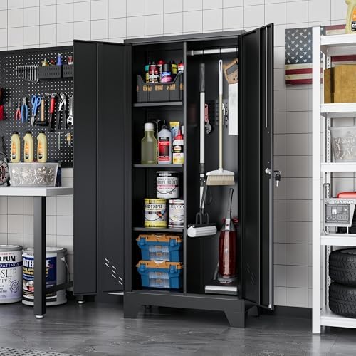 61" Metal Storage Cabinet with Lockable Door&Pegboard,Broom Closet Cabinet