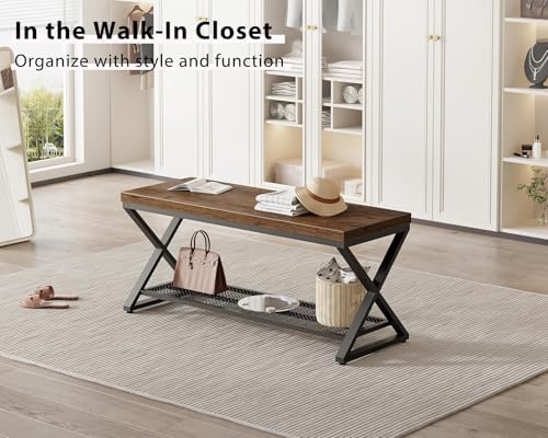 LVB Rustic Brown Entryway Bench, 39" Industrial Shoe Bench with Storage