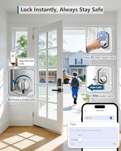 TEEHO TE011W WiFi Keypad Deadbolt, Smart Locks for Front Door, Satin Nickel