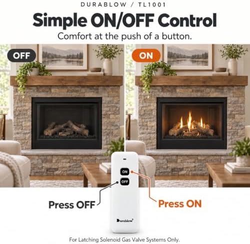 durablow tl1001 gas fire fireplace on/off remote control on a desk or shelf