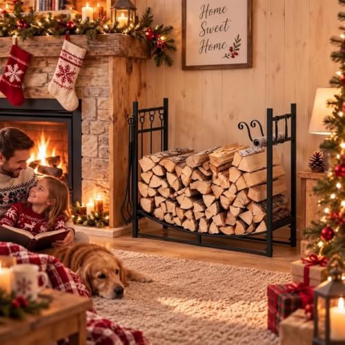 Tangkula 36'' Firewood Log Rack with 4 Tools Set for Indoor & Outdoor