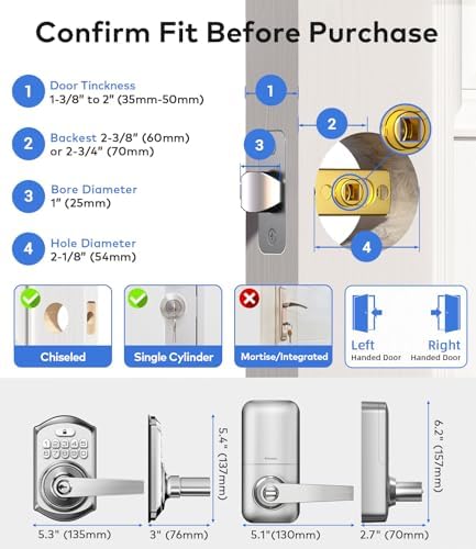 TEEHO TE019 Smart Keypad Door Lock with Handle for Front Door, Satin Nickel