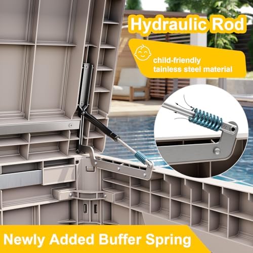 Outdoor Waterproof Resin Storage Deck Box Lockable Outside Bench UV Resistant Bin Patio Porch Furniture Pool Float Garden Tool Cushion (Grey, 280 Gallon)