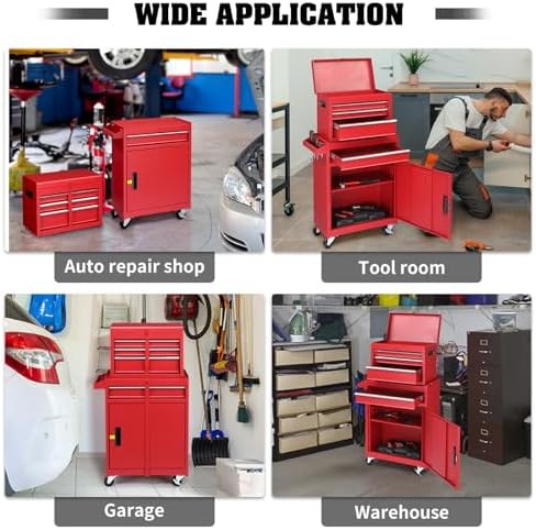 Winado 4-Drawer Rolling Tool Chest, 2-in-1 Large Storage Toolbox, Red