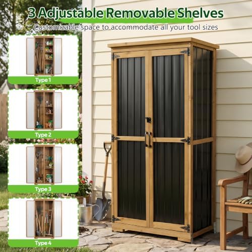 66-Inch Outdoor Storage Cabinet with 3 Adjustable Shelves
