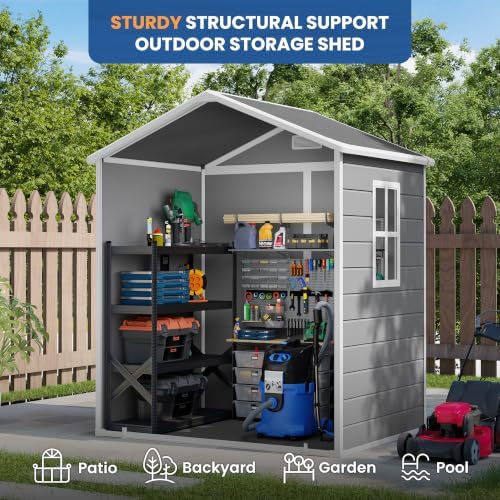 Amopatio 6x4 FT Outdoor Storage Shed with Floor, Grey & White