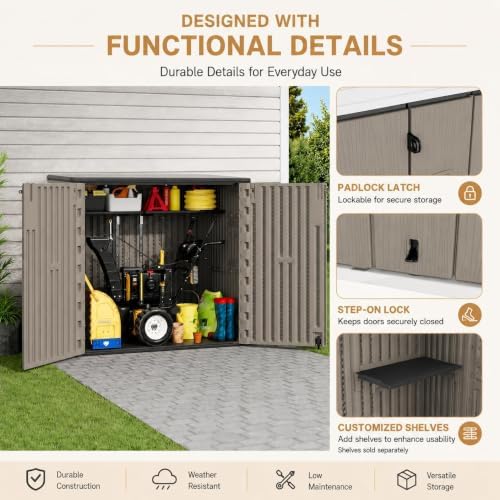 ADDOK Outdoor Storage Cabinet, 37 Cu.Ft Horizontal Resin Storage Shed