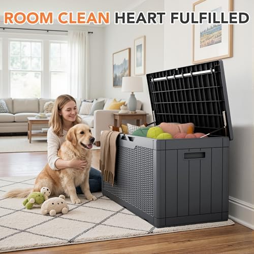 105 Gallon Deck Box Outdoor Indoor Waterproof Storage Box, Gray