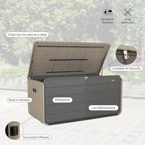 Domi 160 Gallon Resin Deck Box, outdoor waterproof storage box for patio
