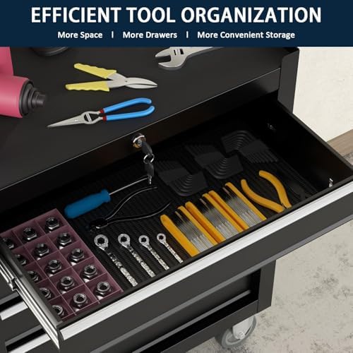 5-Drawer Metal Rolling Tool Chest with Wheels,Tool Storage Cabinet with Locking System，Toolbox with Wheels for Garage, Warehouse, Workshop, Repair Shop (Black, 5Drawer)