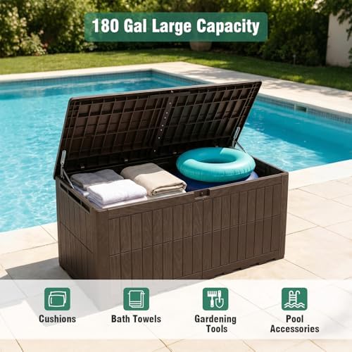 Tangkula 180 Gallon Outdoor Storage Box with Lockable Lid