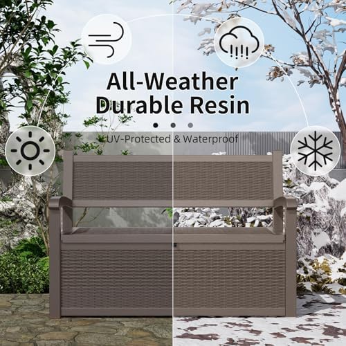 EasyUp 80 Gallon Outdoor Storage Bench Lockable Deck Box Outdoor Storage Box Waterproof for Patio,Garden,and Porch – Perfect for Storing Garden Tools and Cushions(Gray)