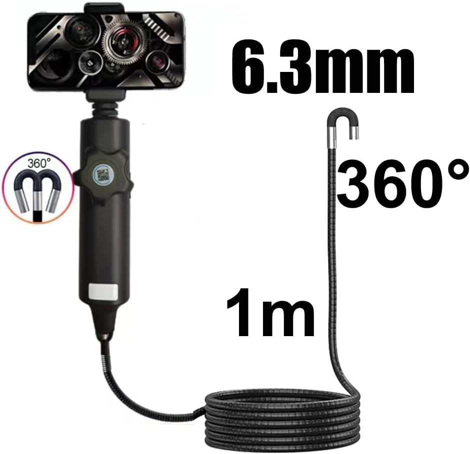 Articulating Borescope Inspection Camera, 0.24in,180° Rotatable Head, 1M/3.28FT, IP67 Waterproof, 6 LED Lights, Android iOS Compatible