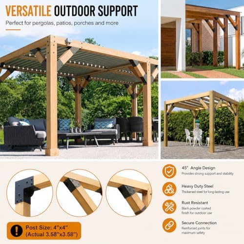 45 Degree Pergola Brackets for 4x4 Lumber, Q235 Steel, 8 Pack
