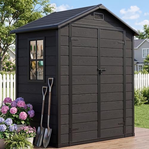 DWVO 6x4FT Resin Outdoor Storage Shed with Reinforced Floor, Window&Vent