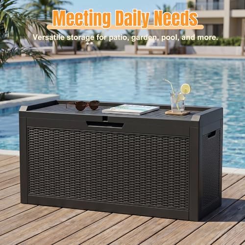 Outdoor Storage Box,120 Gallon Waterproof Resin Patio Deck Box