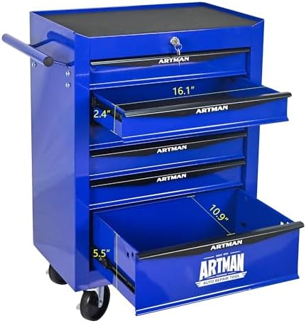 Heavy Duty 6-Drawer Rolling Tool Chest, Key Lock Tool Storage Cabinet with Lockable Casters & Drawer Liners, Mobile Tool Organizer Cart for Garage Workshop Warehouse Repair Shop (Blue)