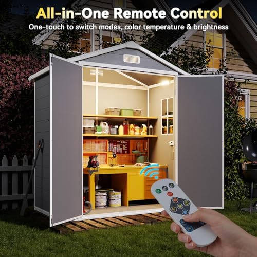 Aoxun 6x4 FT Outdoor Storage Shed, Resin Shed with Suction Light, Gray