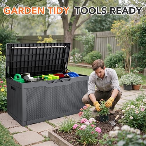 105 Gallon Deck Box Outdoor Indoor Waterproof Storage Box, Gray