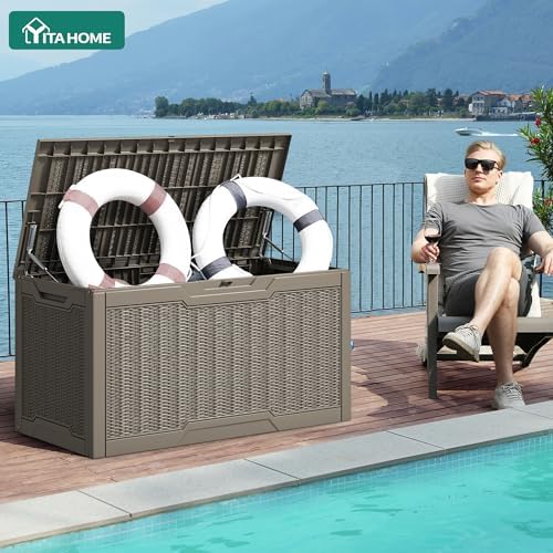 YITAHOME 100 Gallon Large Resin Deck Box Outdoor Storage Boxes for Patio